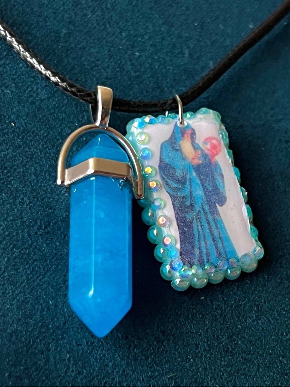 Handmade Wizard Charm Necklace | Blue Gem Pendant